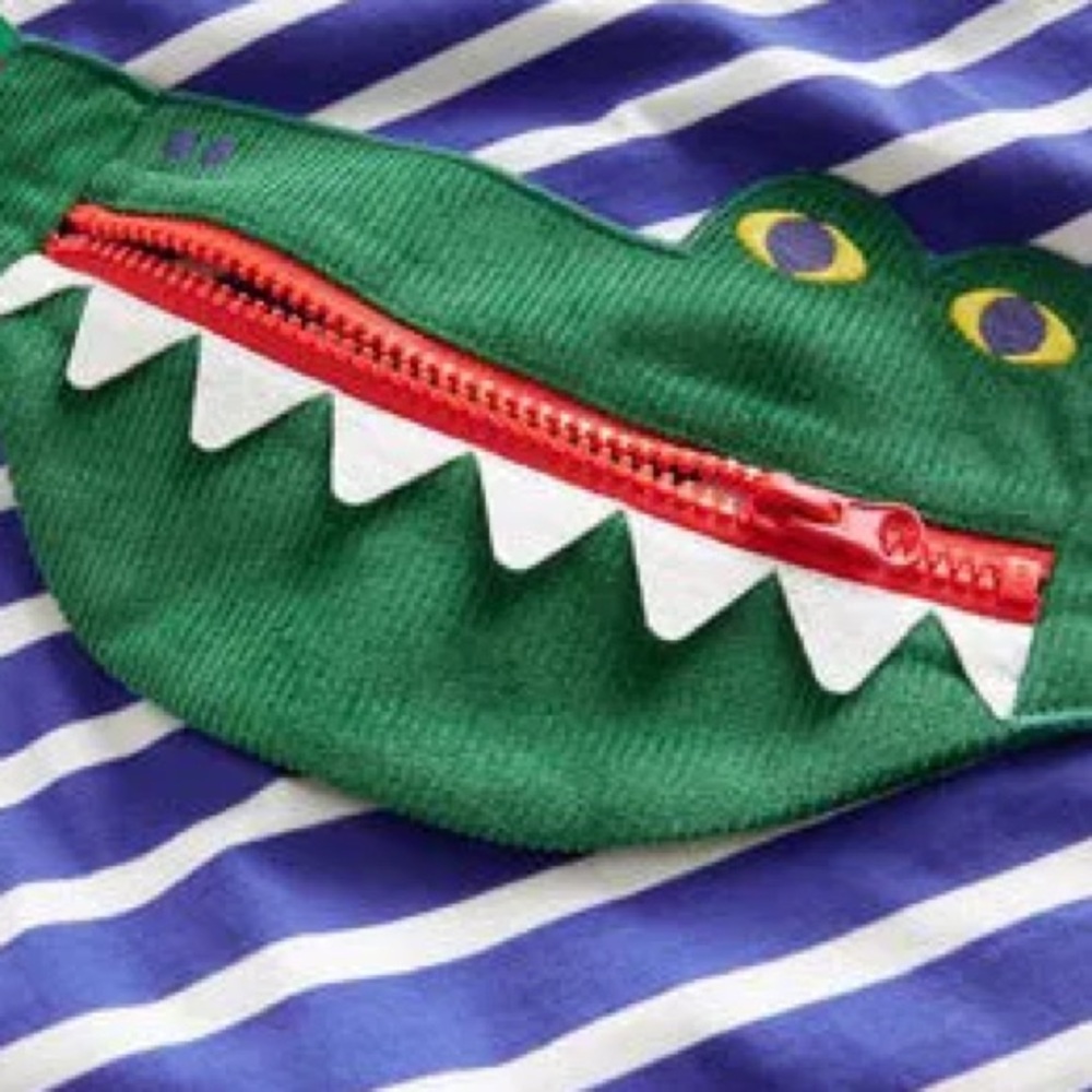 Mini Boden Blue Striped Shirt with Green Crocodile Accent - Picture 2 of 8